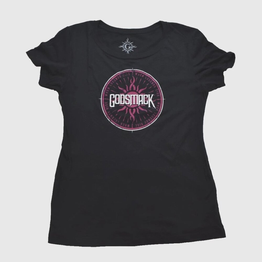 Godsmack When Legends Rise Womens Sun Logo Black Shirt New XL